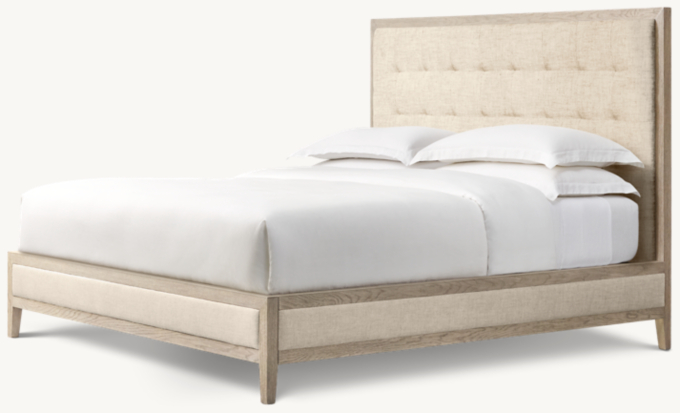 French Contemporary Fabric Box-Tufted Panel Bed