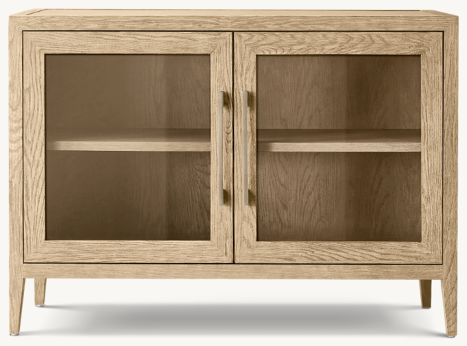 Vue de Face - French Contemporary - Buffet Vitré à 2 Portes - Chêne Grège/Champagne