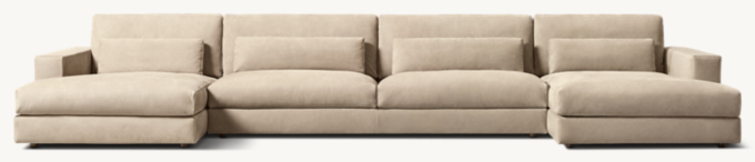 Shown in Italian Veneto Smoke; sectional consists of 1 left-arm chaise, 1 armless sofa and 1 right-arm chaise. Cushion configuration may vary by component.