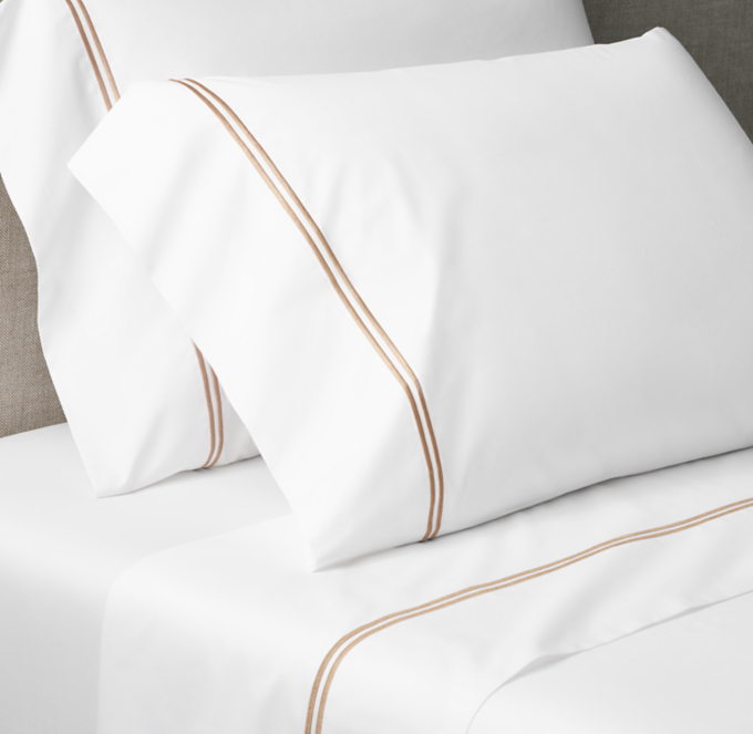 Italian White Hotel Satin Stitch Sheet Set