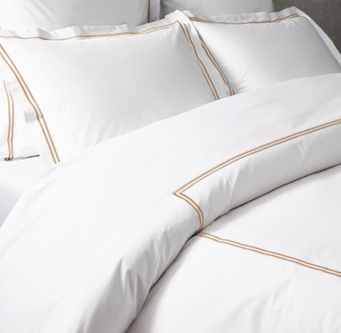 Italian White Hotel Satin Stitch Duvet Cover