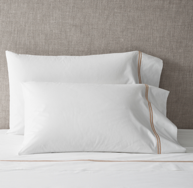 Front view of Italian White Hotel Satin Stitch Pillowcases (Set Of 2) 
