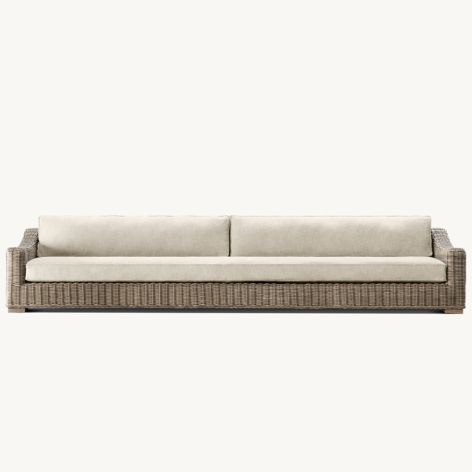 144&#34; Luxe sofa shown in Grey. Cushions shown in Sand Perennials&#174; Performance Textured Linen Weave.