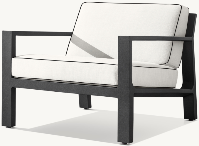 Shown in Iron. Cushions shown in White Perennials® Performance Textured Linen Weave with Black contrast piping.