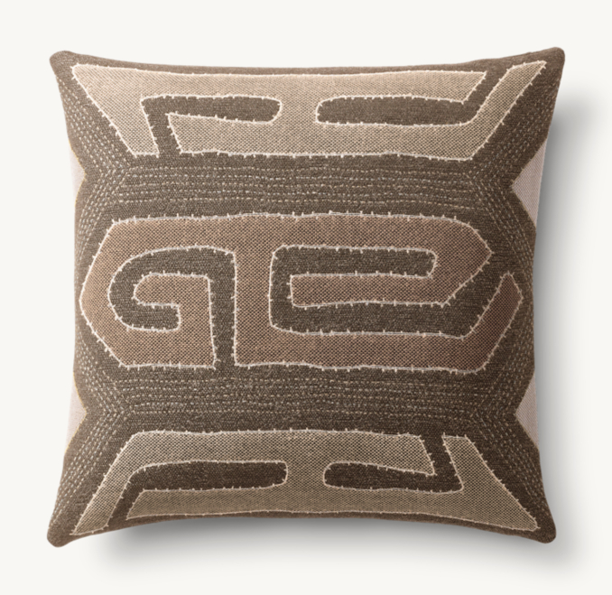 Overhead view of Kuba Cloth Maze Outdoor Pillow Cover - Square 
