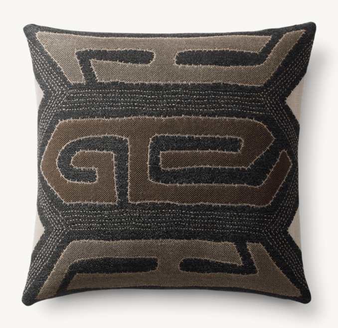 Overhead view of Kuba Cloth Maze Outdoor Pillow Cover - Square 