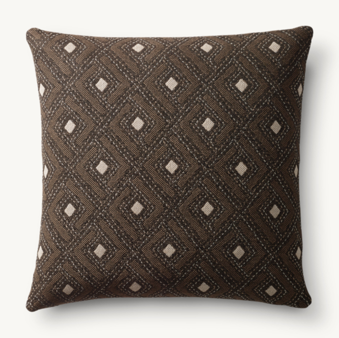 Overhead view of Kuba Cloth Stitched Diamond Outdoor Pillow Cover - Square 