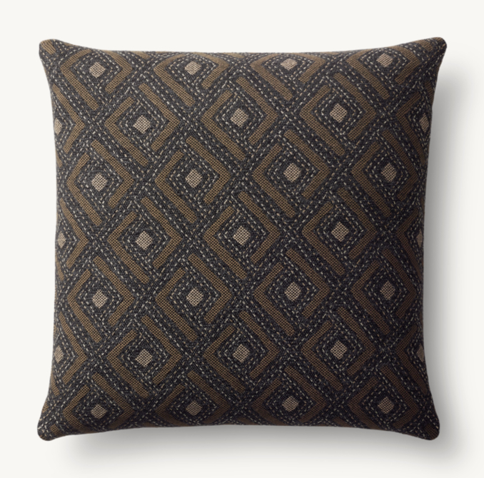 Overhead view of Kuba Cloth Stitched Diamond Outdoor Pillow Cover - Square 