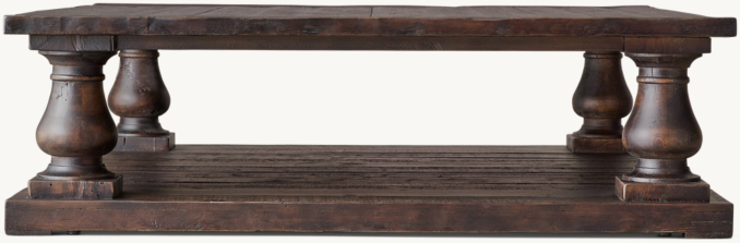 Front view of Balustrade Salvaged Wood Square Coffee Table - Salvaged Brown 