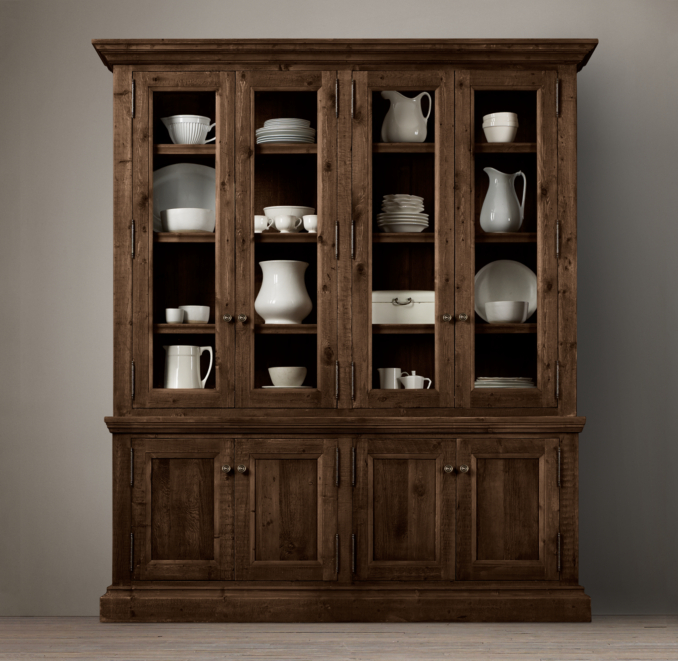 Salvaged Wood Glass 4Door Sideboard & Hutch