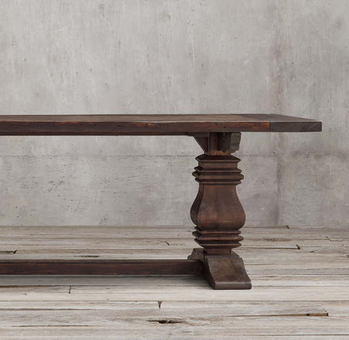 Detail view of Salvaged Wood Trestle Rectangular Extension Dining Table - Salvaged Brown 