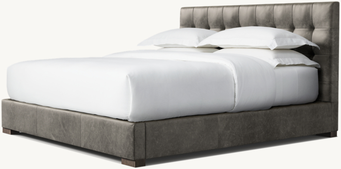 Modena Leather Box-Tufted Panel Platform Bed