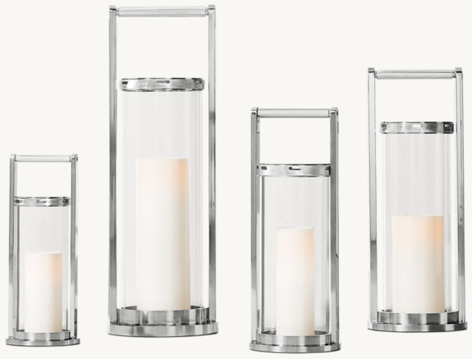 Sizes (left to right) A, D, B and C shown in Polished Stainless Steel. Candle not included.