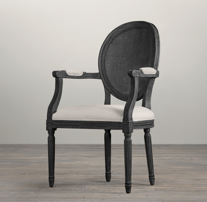 Vintage French Round Cane Back Fabric Armchair