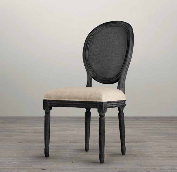 Louis XVI French dining chair oval back with black leather