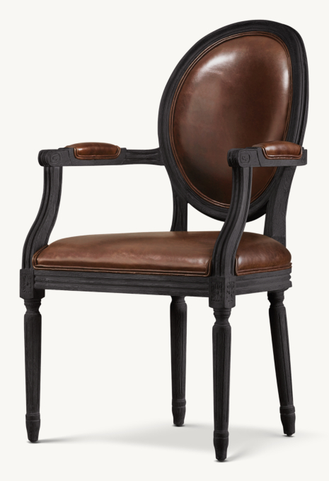 Vintage French Round Leather Dining Armchair 