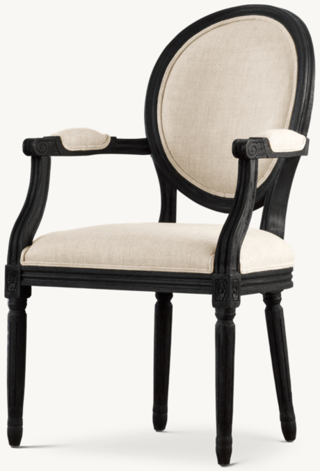 Vintage French Round Fabric Dining Armchair 