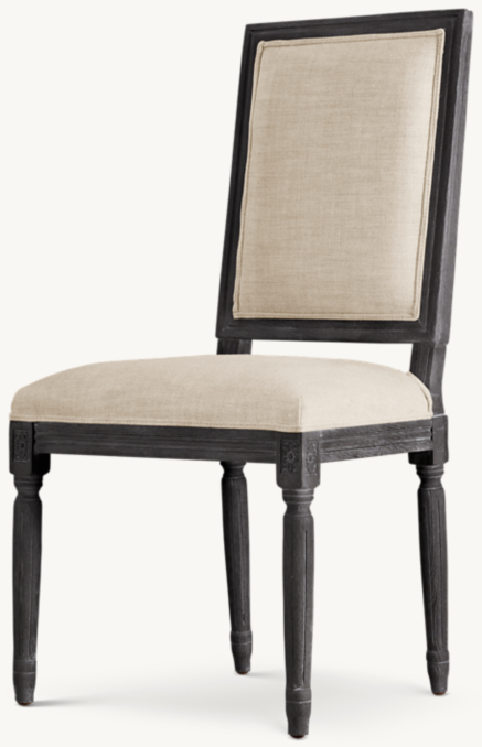 Vintage French Square Back Fabric Dining Side Chair 