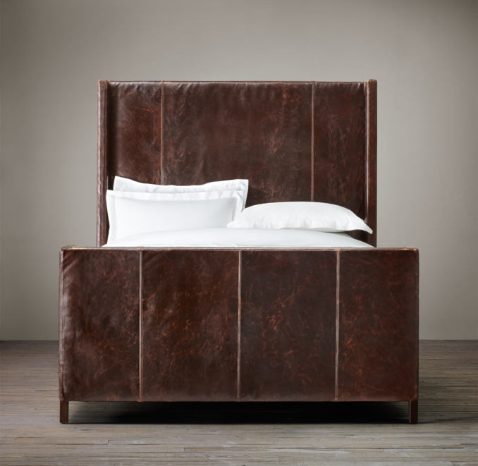 Grayson Leather Sleigh Bed With Footboard