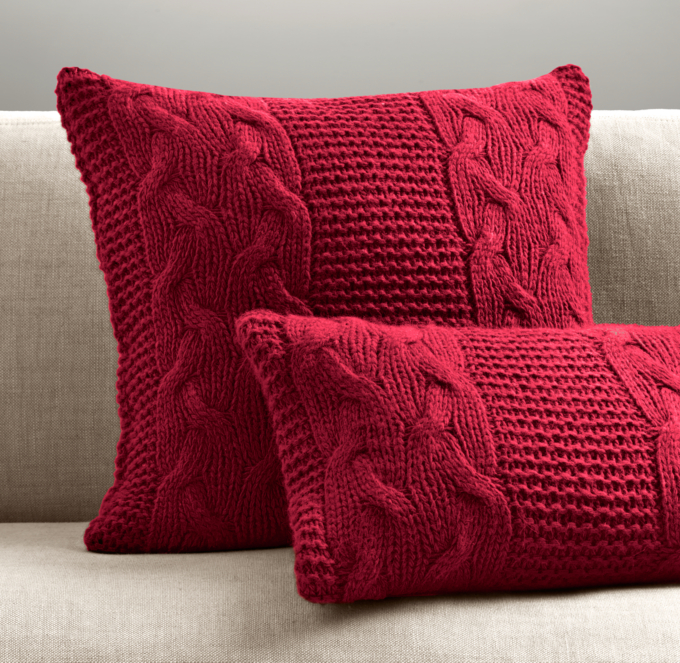 Italian Wool Alpaca Cable Knit Pillow Cover Garnet RH