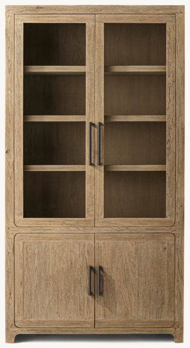 Front view of Davos Oak Double-Door Glass Sideboard & Hutch 