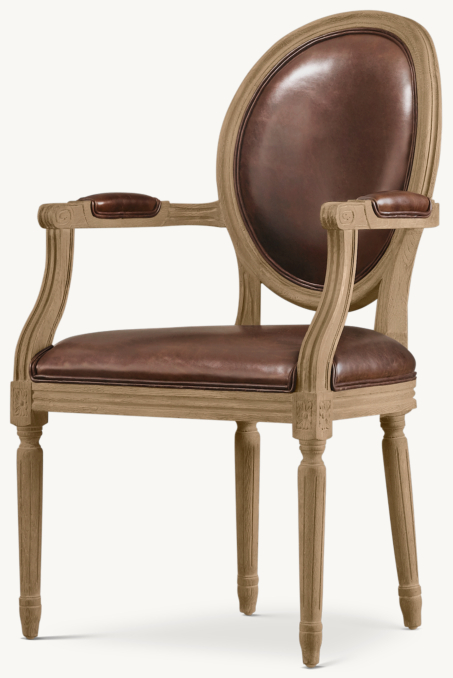 Vintage French Round Leather Dining Armchair 