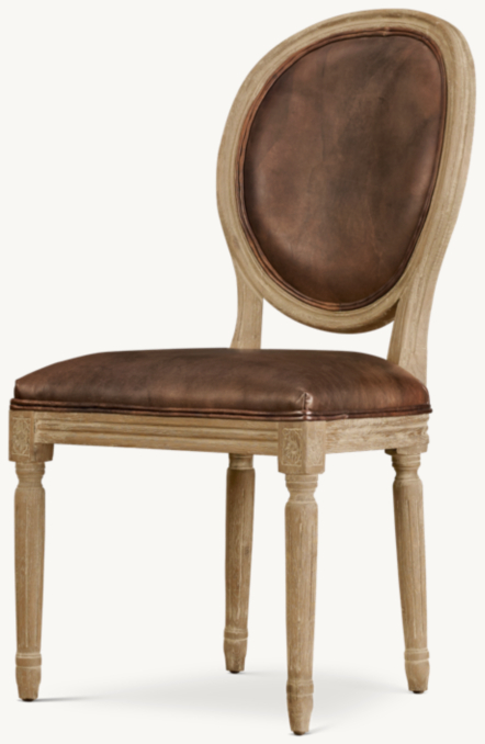 Vintage French Round Leather Dining Side Chair 