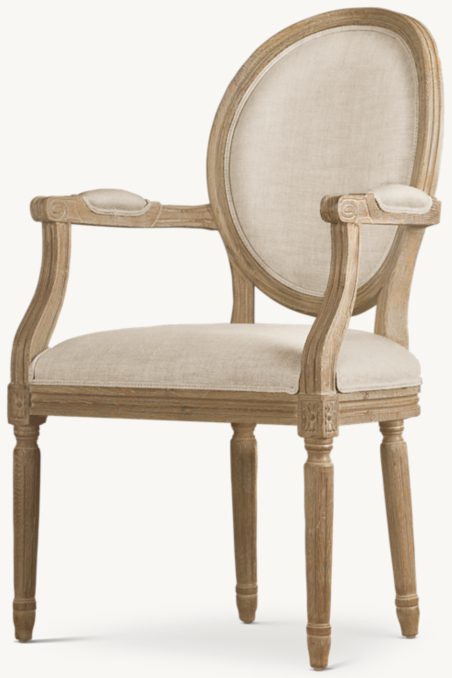 Vintage French Round Fabric Dining Armchair 