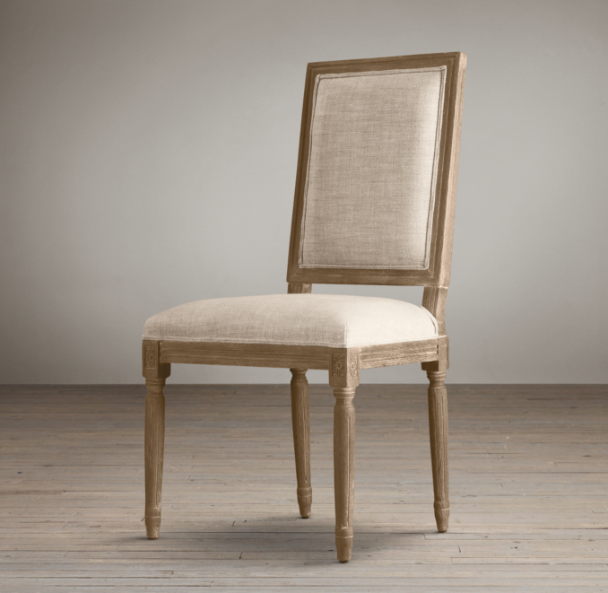 Vintage French Square Back Fabric Dining Side Chair