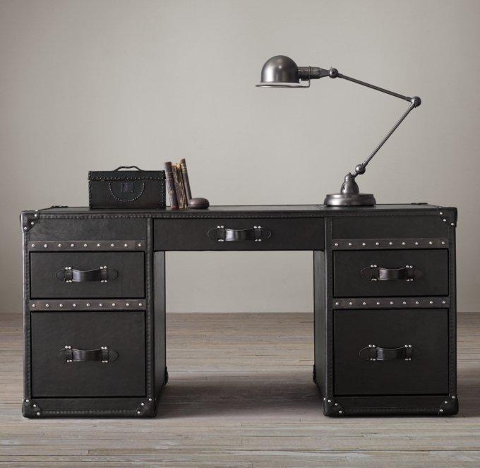 Mayfair Steamer Trunk 5 Drawer Desk Old Black Saddle