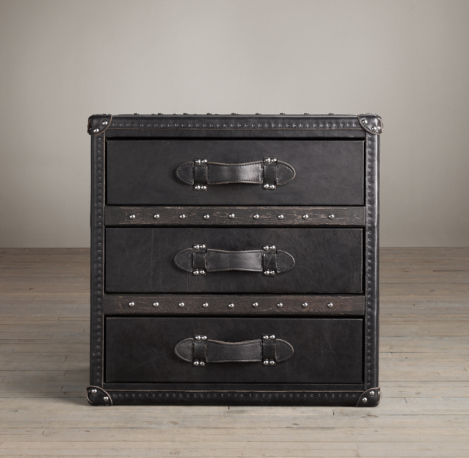 Mayfair Steamer Trunk 3 Drawer Cube Old Black Saddle