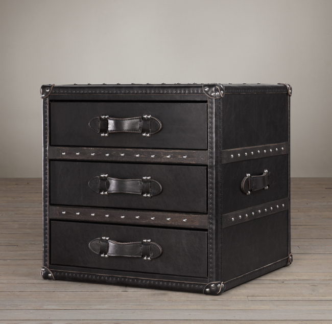 Mayfair Steamer Trunk 3 Drawer Cube Old Black Saddle