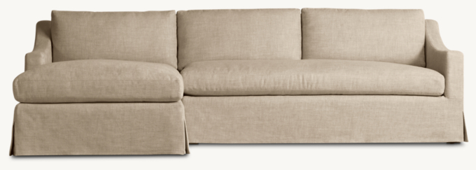 Belgian Slipcovered Classic Slope Arm Left-Arm Sofa-Chaise Bench-Seat Sectional