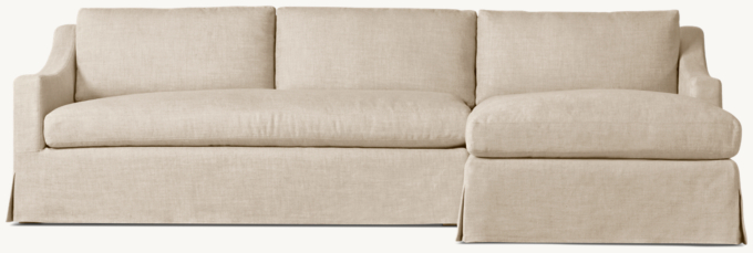 Belgian Slipcovered Classic Slope Arm Right-Arm Sofa-Chaise Bench-Seat Sectional