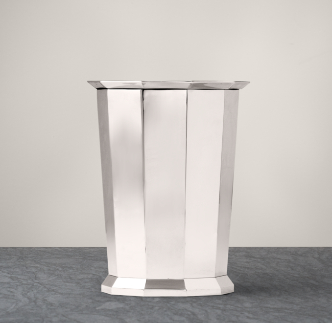 Faceted Metal Wastebasket - Polished Nickel