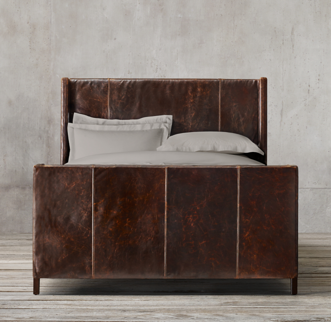 Grayson Leather Sleigh Bed With Footboard