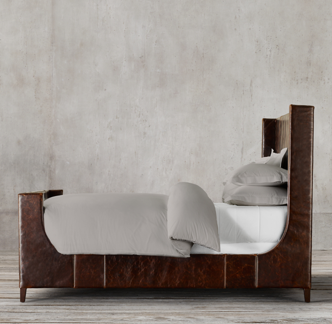 Grayson Leather Sleigh Bed With Footboard