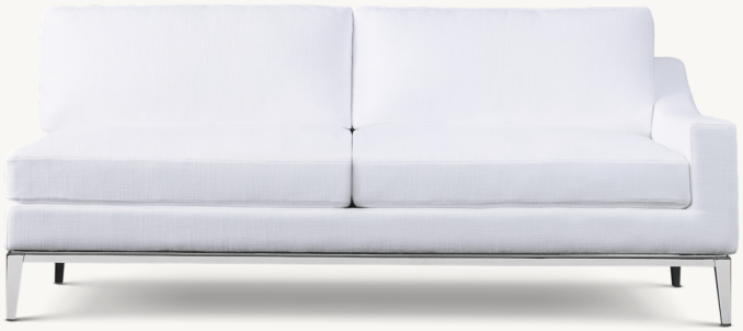 Shown in White Italian Textured Weave with Polished Chrome finish. Cushion configuration varies by frame size.