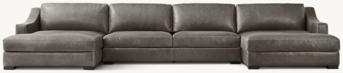 Modena Leather Slope Arm U-Chaise Sectional