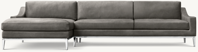 Italia Leather Slope Arm Left-Arm Sofa-Chaise Sectional - Metal Base