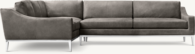 Italia Leather Slope Arm Left-Arm L-Sectional - Metal Base