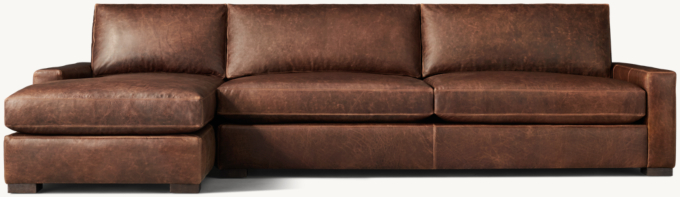 Shown in Italian Berkshire Cocoa; sectional consists of 1 left-arm chaise and 1 right-arm sofa. Cushion configuration may vary by component.