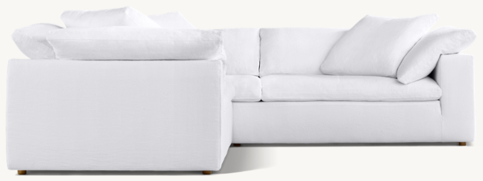 Shown in White Washed Belgian Flax Linen; sectional consists of 1 left-arm sofa and 1 sofa. Cushion configuration may vary by component.