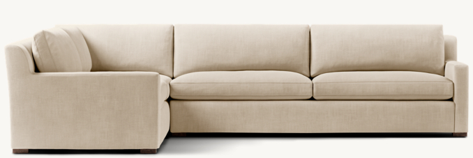 Shown in Sand Belgian Linen; sectional consists of 1 left-arm return sofa and 1 right-arm sofa. Cushion configuration varies by component.