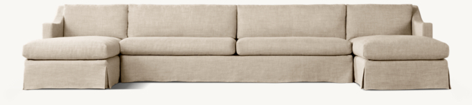 Belgian Slipcovered Classic Slope Arm U-Chaise Sectional