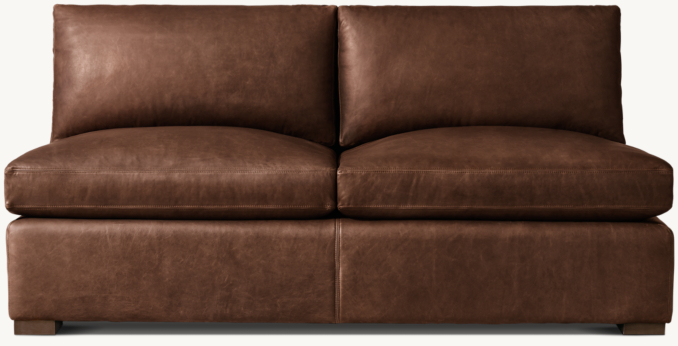 Front view of Belgian Leather Track Arm Armless Sofa 