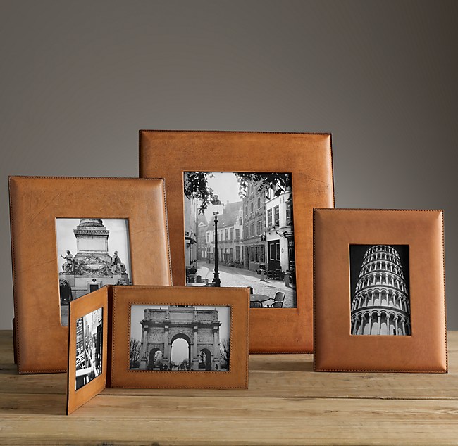 Artisan Leather Wide Tabletop Frame Camel, Leather Frames For Pictures