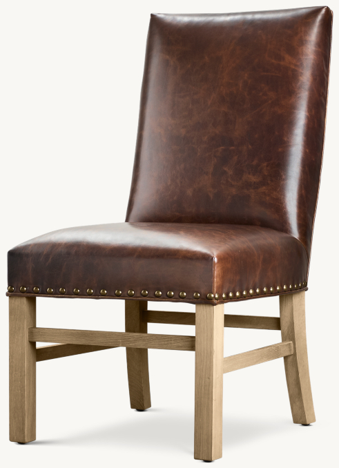 Three Quarter view of Nailhead Leather Dining Side Chair 