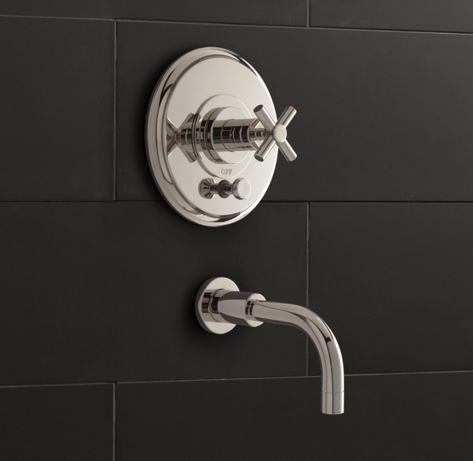 Sutton Cross-Handle Balanced-Pressure Tub & Shower Valve & Trim Set with Bath Spout