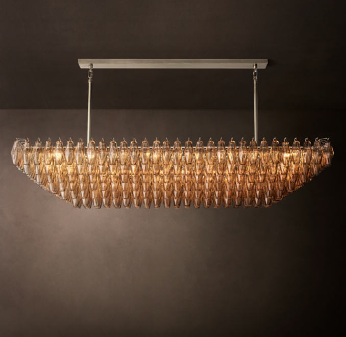 74" chandelier shown in Satin Nickel.
